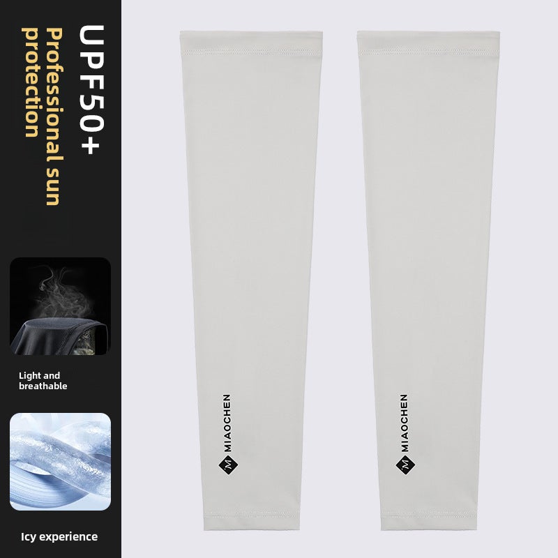 Mens Cooling Sun Protection Ice Silk Sleeve Covers Light gray  - Image 1
