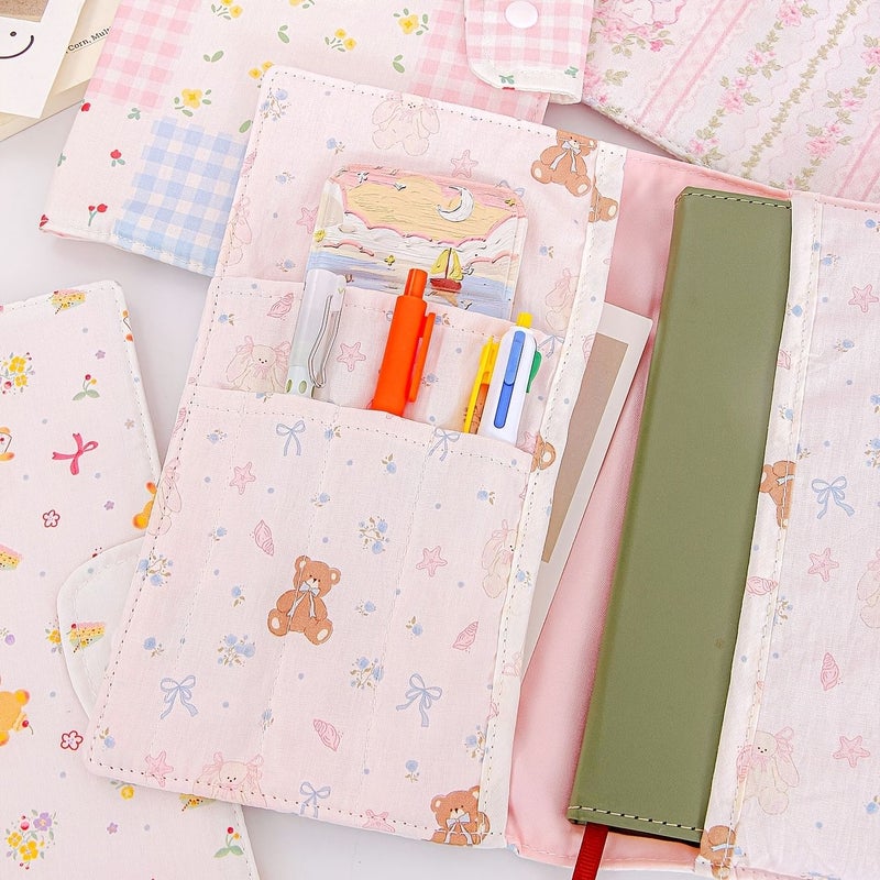 Blue And Pink Plaid Floral Bow Polyester Fiber Book Cover Padded Protector - Image 2