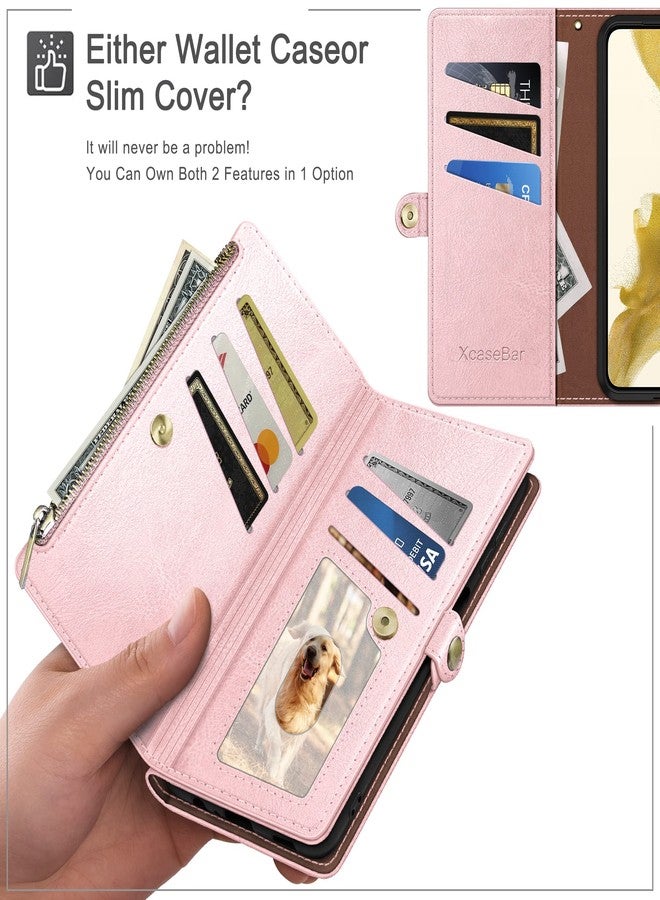 XcaseBar Compatible with iPhone 17 Pro Max 6.9" Wallet case with Zipper Credit Card Holder【RFID Blocking】,Flip Folio Book PU Phone case Shockproof Cover Women Men for Apple 17 Pro Max case Rose Gold - Image 3