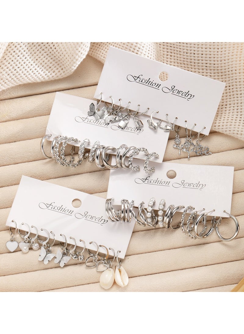 Huitich 24-Piece Silver Hoop & Charm Earrings Set  - Image 2