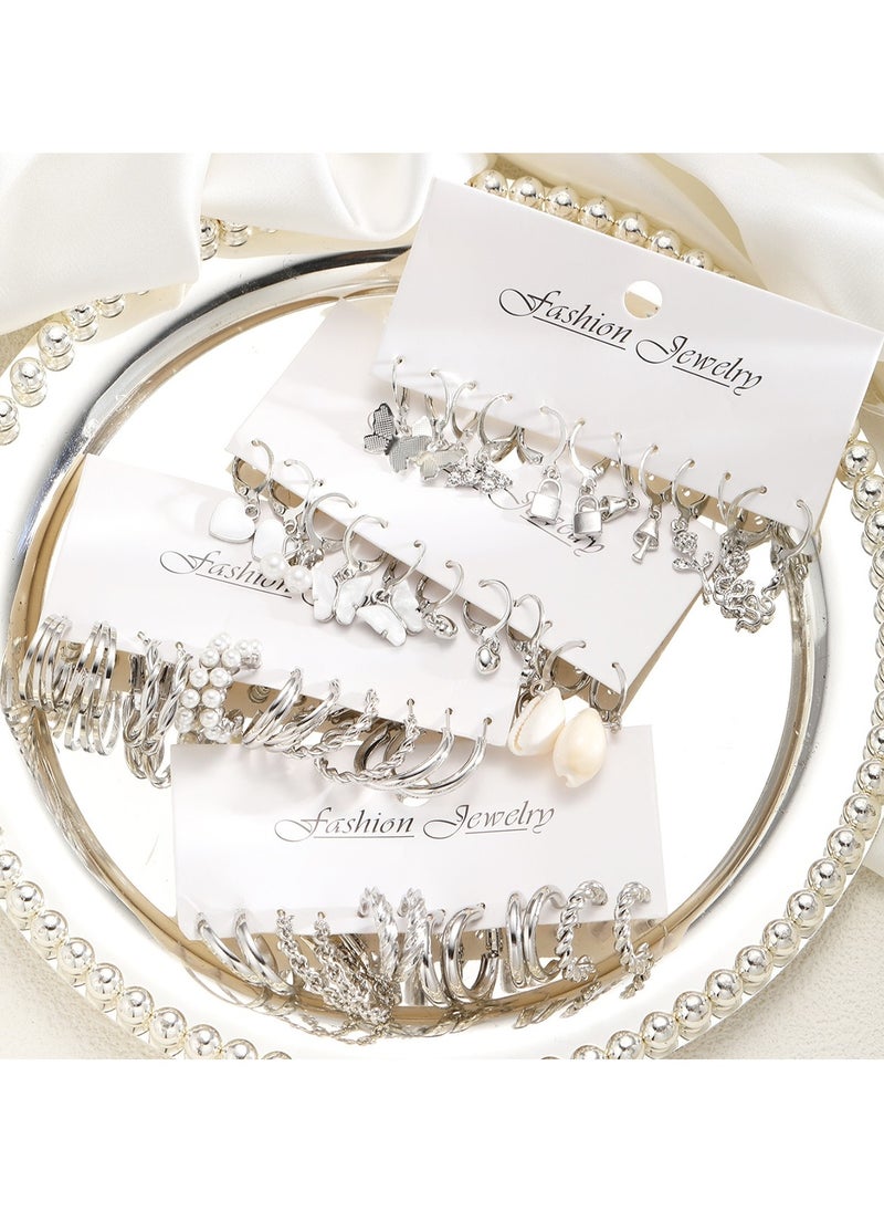 Huitich 24-Piece Silver Hoop & Charm Earrings Set  - Image 3