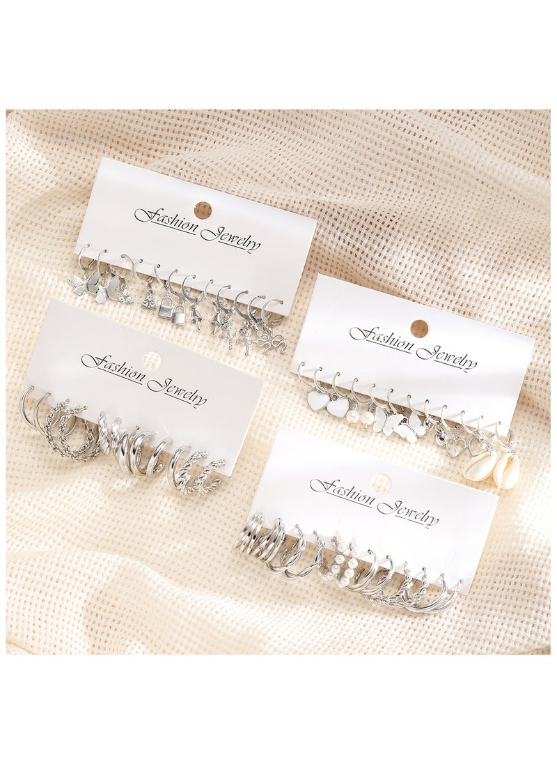 Huitich 24-Piece Silver Hoop & Charm Earrings Set  - Image 4