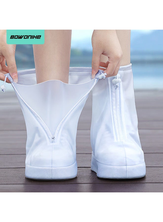 Bwnk Waterproof Shoe Covers Thickened Sole Portable Non-slip Rain Boot Covers Transparent White Xxl42-439 - Image 4