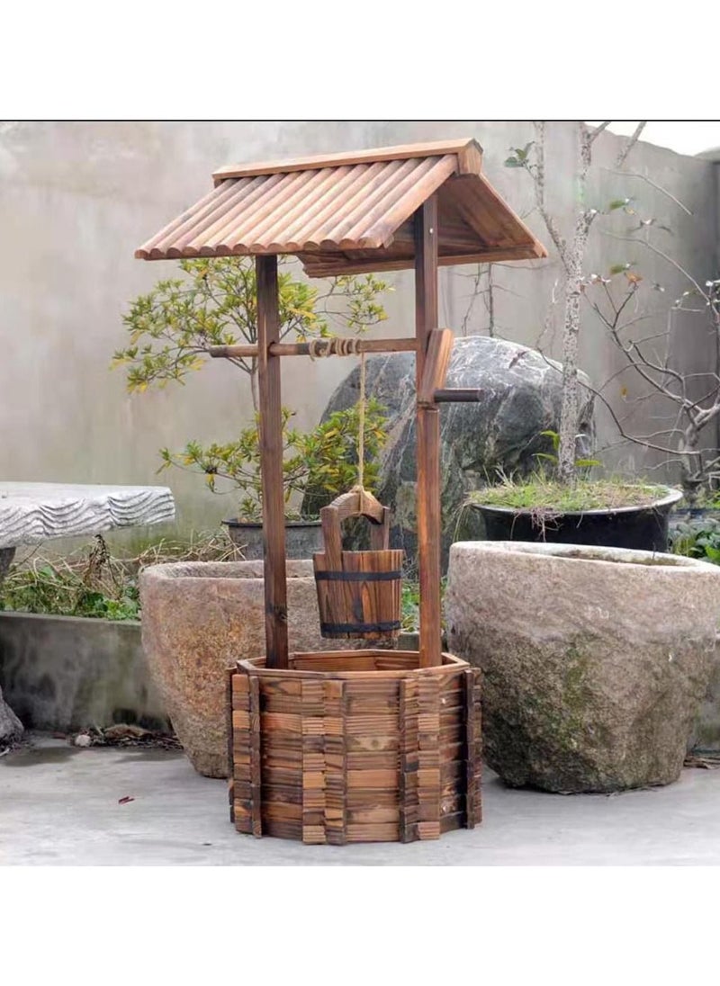 LINGWEI - LINGWEI Flower Pot Wooden Free Standing Flower Pot Well Shape Flower Container Flower Planter Basket Large Capicity Flower Pot Garden Decorative Item Flower Pot For Home Garden - Image 1