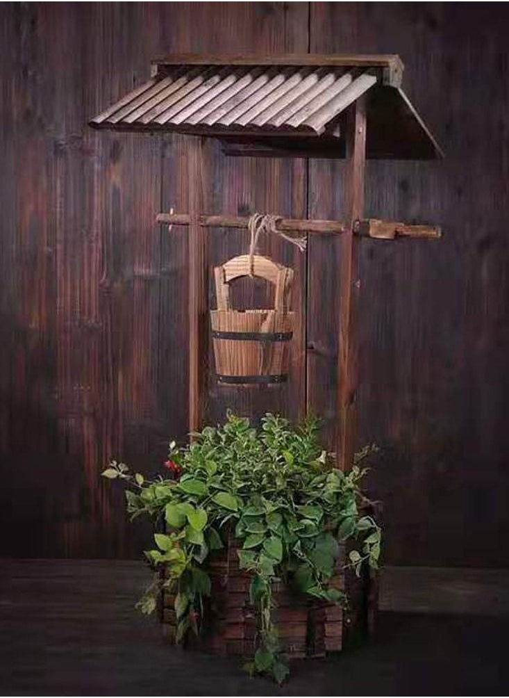 LINGWEI - LINGWEI Flower Pot Wooden Free Standing Flower Pot Well Shape Flower Container Flower Planter Basket Large Capicity Flower Pot Garden Decorative Item Flower Pot For Home Garden - Image 1
