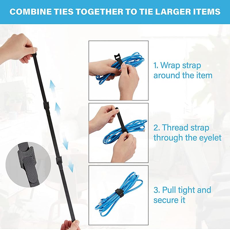 OIVO INDIA OIVO INDIA 50PCS Fastening Cable Ties Reusable Premium 6Inch Adjustable Cord Ties Microfiber Cloth Cable Management Straps Hook Loop Cord Organizer Wire Ties Reusable White Colors  - Image 3