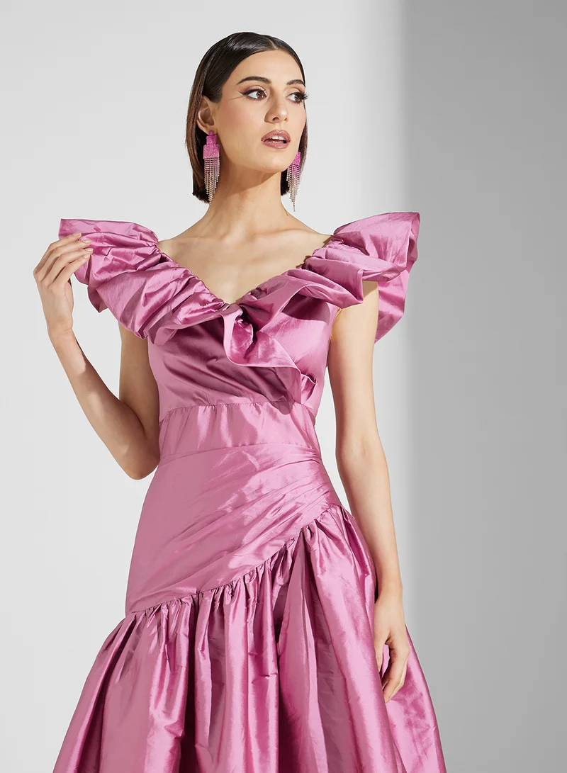 نمشي x Ruffled Taffeta Gown Dress