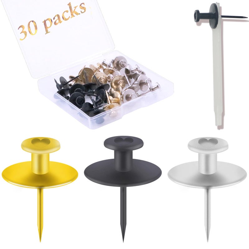 30 PCS Push Pins Picture Hanger Hooks Double Headed Nails Push Pin Thumbtacks for Wall Hangings Picture Decorative Small Hook Pins for Drywall Cork Board Home Office Photo Decorations