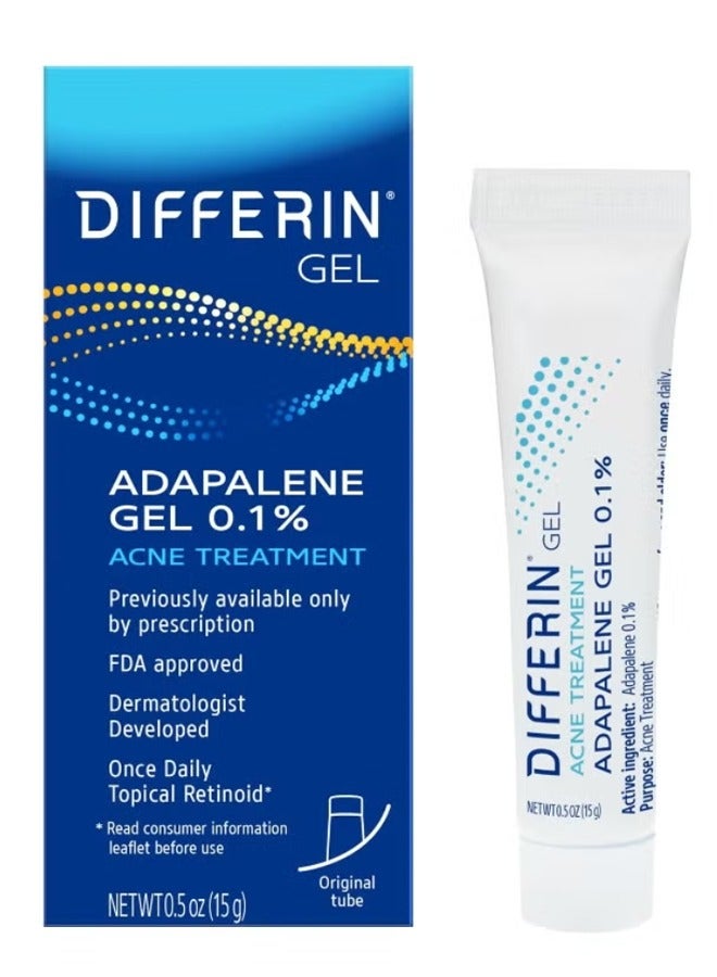 Differin Acne Treatment Gel, 30 Day Supply, Retinoid Treatment for Face with 0.1% Adapalene, Gentle Skin Care for Acne Prone Sensitive Skin, 15g Tube - Image 1