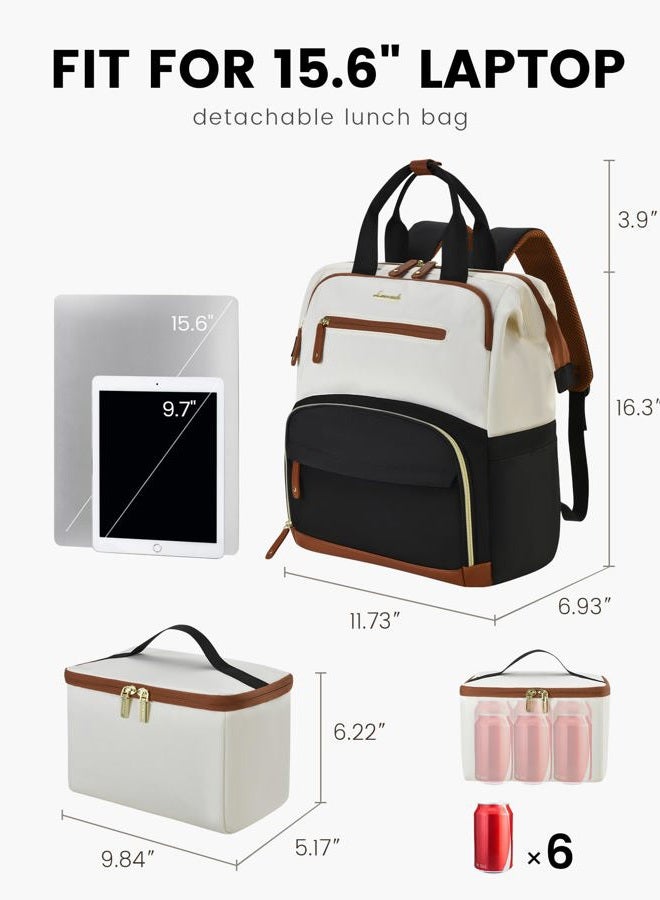 Lovevook Lunch Backpack for Women, Laptop Bag with Insulated Cooler Lunch Box, Teacher Nurse Work Backpack for Camping Picnic, Black-white-brown, 39.62 cm - Image 4