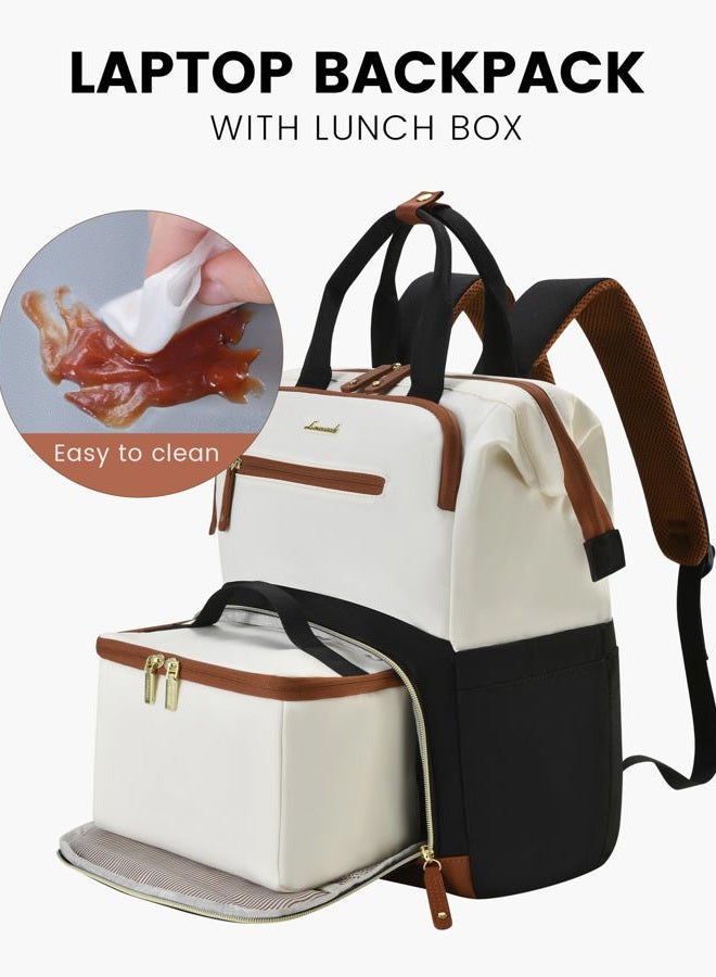 Lovevook Lunch Backpack for Women, Laptop Bag with Insulated Cooler Lunch Box, Teacher Nurse Work Backpack for Camping Picnic, Black-white-brown, 39.62 cm - Image 2