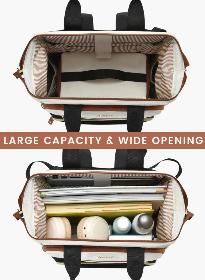 Lovevook Lunch Backpack for Women, Laptop Bag with Insulated Cooler Lunch Box, Teacher Nurse Work Backpack for Camping Picnic, Black-white-brown, 39.62 cm - Image 5