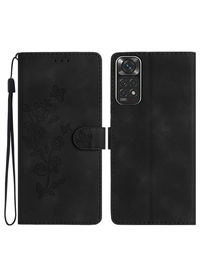 The Bros Case For Xiaomi Redmi Note 11 4G Global / Note 11S Flower Butterfly Embossing Pattern Leather Phone Case