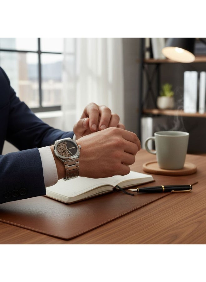 كريتر  طقم رجالي فاخر يتكون من ساعة تصميم ملكي من الستانلس ستيل، مينا كلاسيكي مقاومة للماء وسبحة وقلم وازرار اكمام - Image 2