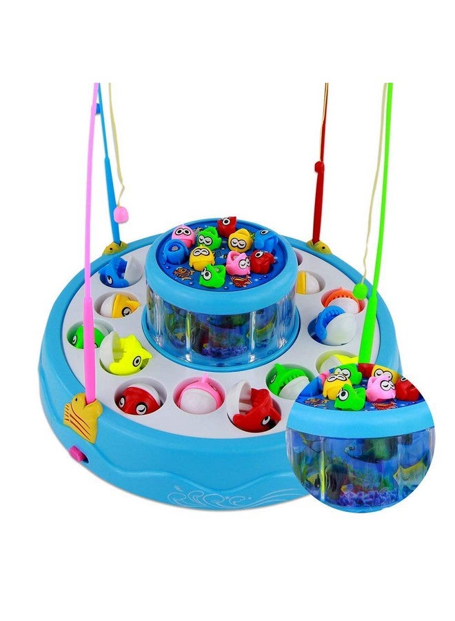 Goyal's Fish Catching Game Big Size With 26 Fishes, 2 Rotating Fish Pond, 4 Catching Pods Magnetic Hooks With Music And Light Best Engaging Educating Fun Gift For Kids Baby Toddler (Blue) - Image 1