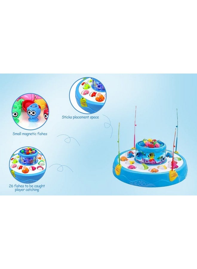 Goyal's Fish Catching Game Big Size With 26 Fishes, 2 Rotating Fish Pond, 4 Catching Pods Magnetic Hooks With Music And Light Best Engaging Educating Fun Gift For Kids Baby Toddler (Blue) - Image 3