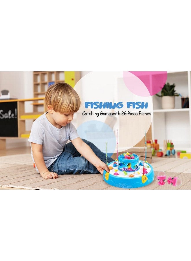 Goyal's Fish Catching Game Big Size With 26 Fishes, 2 Rotating Fish Pond, 4 Catching Pods Magnetic Hooks With Music And Light Best Engaging Educating Fun Gift For Kids Baby Toddler (Blue) - Image 2