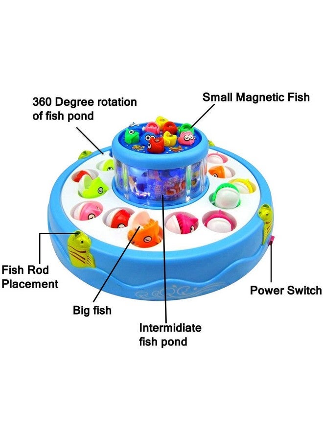Goyal's Fish Catching Game Big Size With 26 Fishes, 2 Rotating Fish Pond, 4 Catching Pods Magnetic Hooks With Music And Light Best Engaging Educating Fun Gift For Kids Baby Toddler (Blue) - Image 5