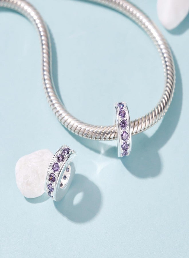 SOUKISS 925 Sterling Silver Spacer Charm Bead with Clear CZ for Pandora Charms Bracelets (Purple) - Image 3