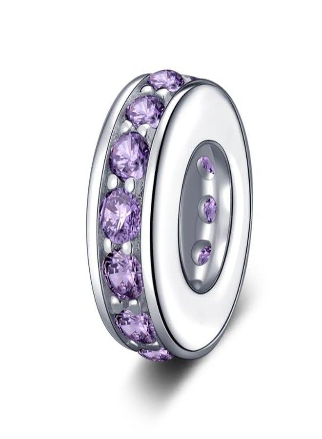SOUKISS 925 Sterling Silver Spacer Charm Bead with Clear CZ for Pandora Charms Bracelets (Purple) - Image 1