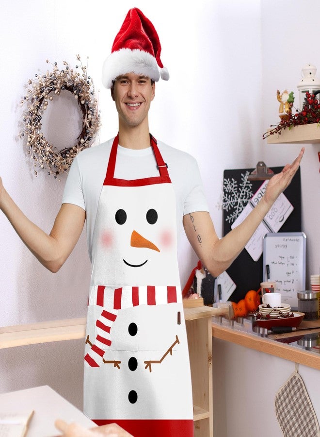 BOHARERS Cute Christmas Apron White Scarf Snowman Aprons for Kitchen Adjustable Waistband Christmas Gift - Image 4