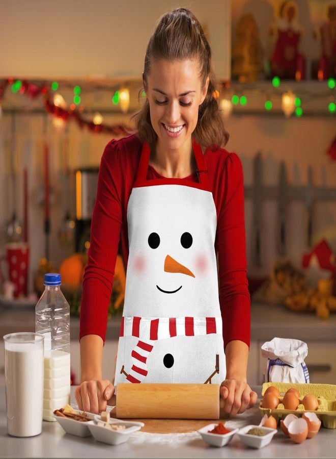 BOHARERS Cute Christmas Apron White Scarf Snowman Aprons for Kitchen Adjustable Waistband Christmas Gift - Image 3
