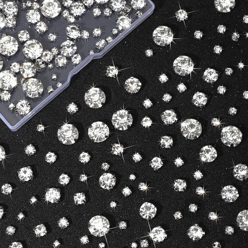 Syhood Crystal Sew on Rhinestone Glass Claw Rhinestone 3 to 10 mm Flat Back Glass Clear Gems Stones for Craft Jewelry Clothes Costume Shoes Dress Garments Mixed Size
