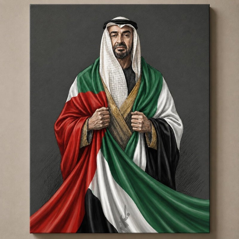 ARS Sheikh Zayed UAE Heritage Canvas Wall Art, Premium Framed Portrait with UAE Flag, Luxury Emirati Wall Decor for Majlis, Living Room, Office & National Day Display - Image 1