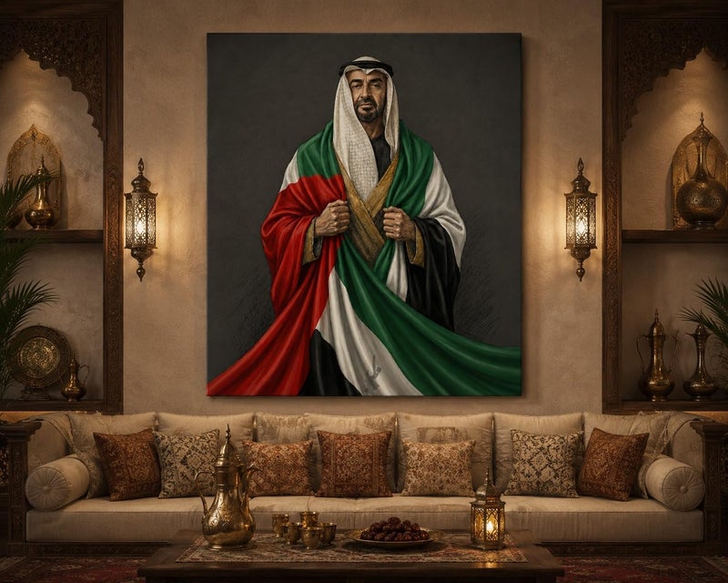 ARS Sheikh Zayed UAE Heritage Canvas Wall Art, Premium Framed Portrait with UAE Flag, Luxury Emirati Wall Decor for Majlis, Living Room, Office & National Day Display - Image 2