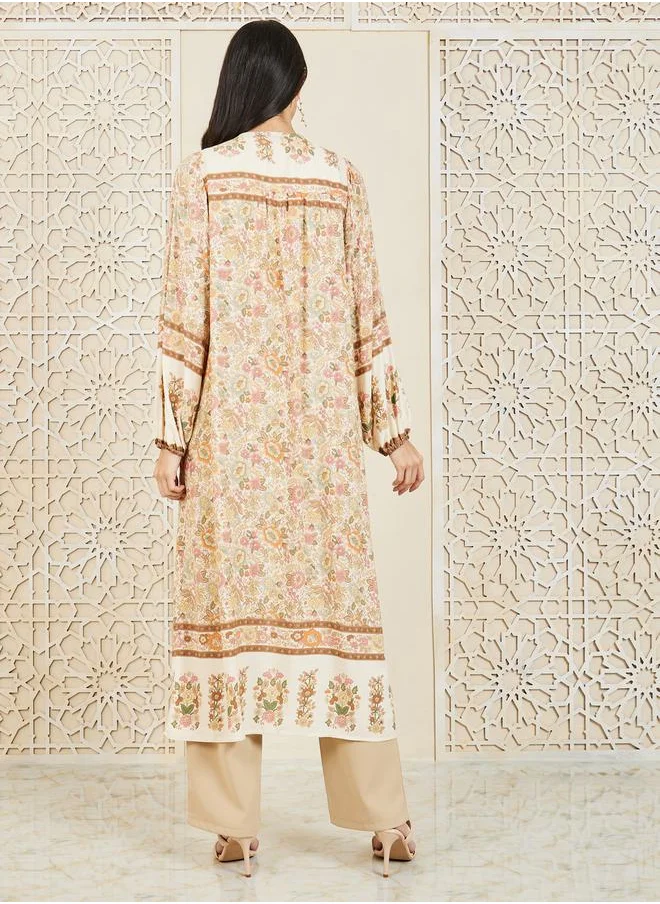 ستايلي Floral Bohemian Print Midi Length Kimono