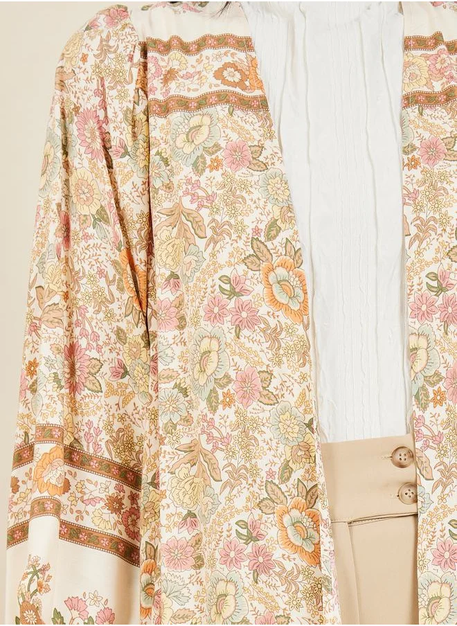 ستايلي Floral Bohemian Print Midi Length Kimono