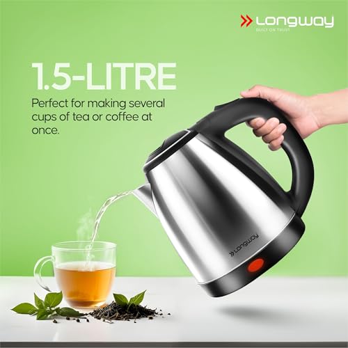 Longway Kestro 1.5 Ltr Electric Kettle with Stainless Steel Body for Boiling, Making Tea, Coffee, Soup, Etc (1500 W, Silver) - Image 5