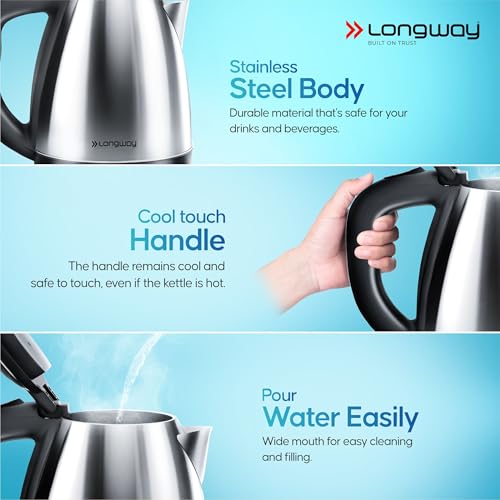 Longway Kestro 1.5 Ltr Electric Kettle with Stainless Steel Body for Boiling, Making Tea, Coffee, Soup, Etc (1500 W, Silver) - Image 4