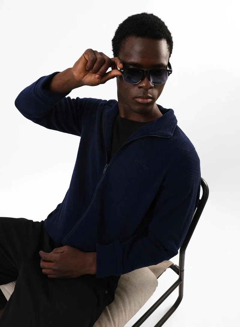 Men's Navy Cotton Blend Regular Fit Jacket