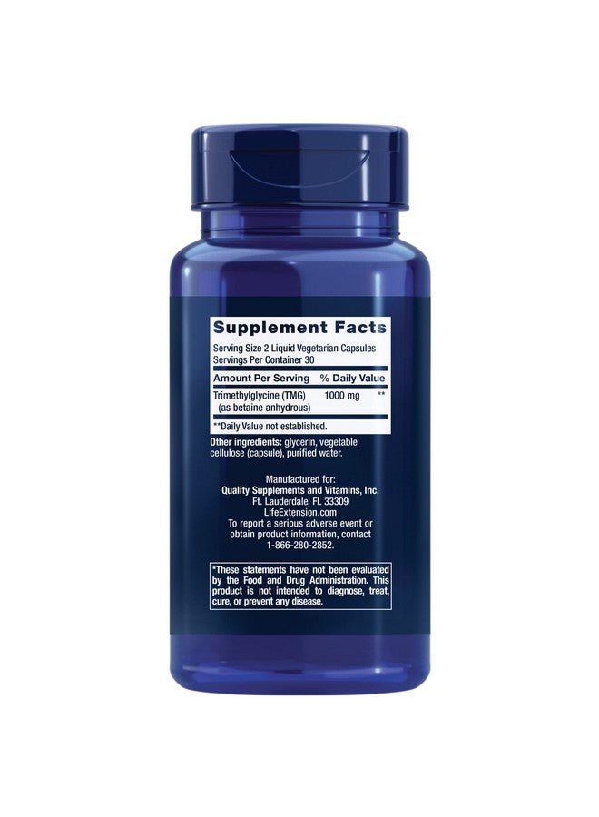 Life Extension Tmg 500 Mg Trimethylglycine For Healthy Homocysteine Levels Glutenfree Nongmo 60 Liquid Vegetarian Capsules - Image 2