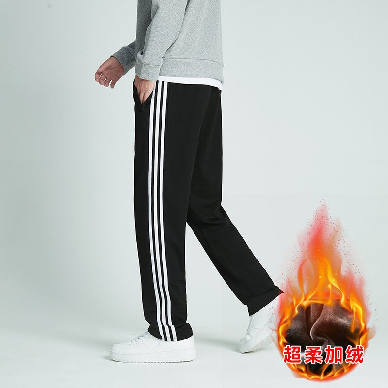 Two Bars School Uniform Pants Men And Women Junior High School Students Dark Blue Baby Velvet School Pants Pure Cotton Fleece-Lined Thickened - Image 1
