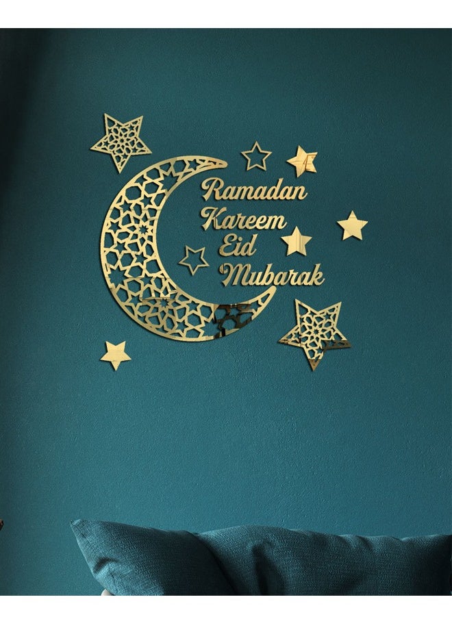 HOMESTAR High Quality Ethnic Inspired Crescent Moon and Star Acrylic Mirror Wall Stickers Self - Adhesive Perfect for Festive Ramadan Home Decor in Living and Bedroom Spaces  - Image 2