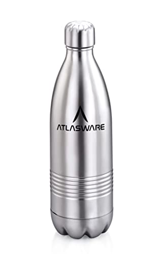 Atlasware زجاجة ATLASWARE المعزولة تحافظ على برودة المشروبات لمدة 18 ساعة وسخونة المشروبات لمدة 24 ساعة - من الدرجة الغذائية، مع خاصية خالية من BPA والمواد السامة وجدار مزدوج معزول بالفراغ، هدية رائعة للجميع | رمادي | 1000 مل - Image 1