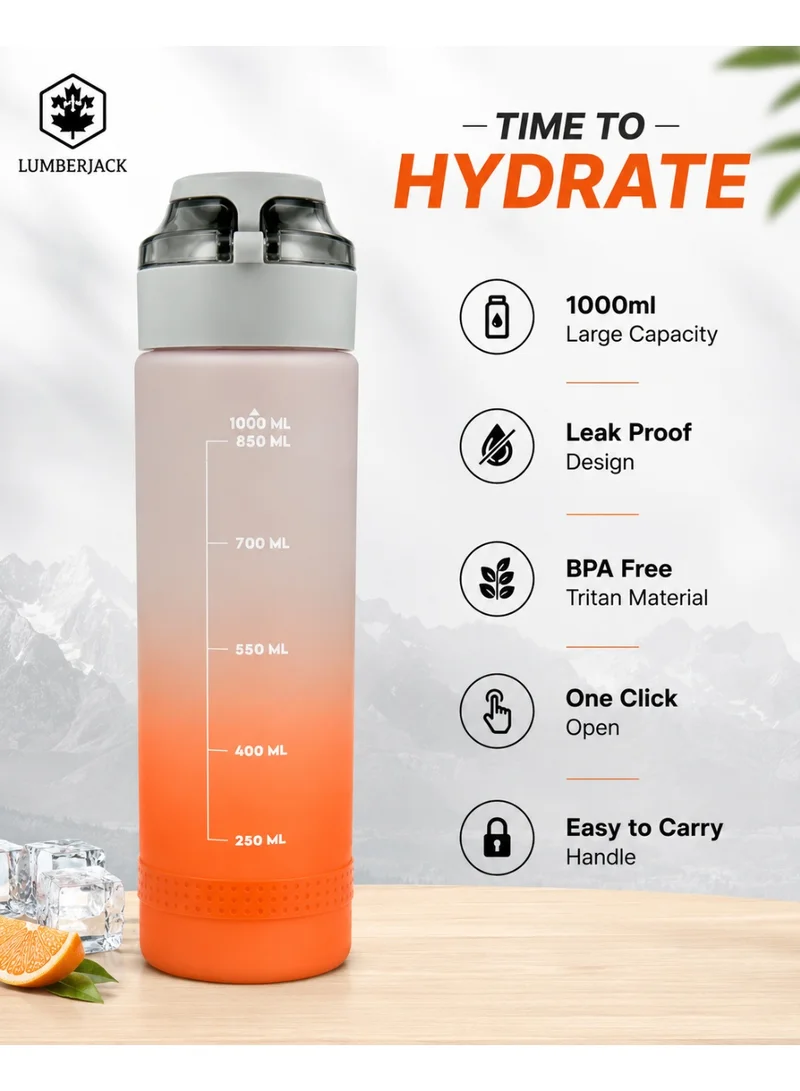 Lumberjack LUMBERJACK 1000ml BPA Free Tritan Water Bottle | Leakproof Sports Water Bottle with One Click Flip Lid | Reusable Gym, Office & Outdoor Bottle | Orange Gradient