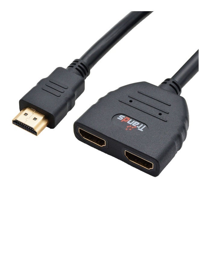 تراندز كيبل HDMI تراندز 1 إلى 2 مقسم ذكر إلى أنثى 1 متر محول HDMI عالي السرعة يدعم الصوت والصورة لتوصيل شاشتين من جهاز واحد مناسب للتلفاز والشاشات وأجهزة العرض تصميم متين اتصال ثابت وجودة عالية - Image 1