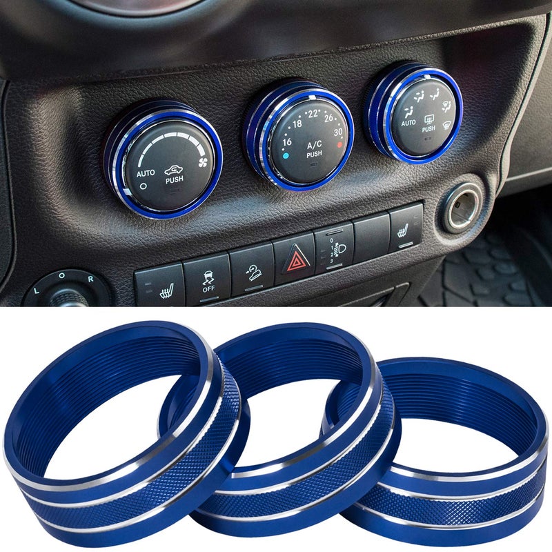 Audio Air Conditioning Button Cover Decoration Twist Switch Ring Trim for Jeep Wrangler JK JKU Patriot 20112018 Compass 1116 Liberty 0812 Dodge Challenger 0814 Interior Accessories Blue
