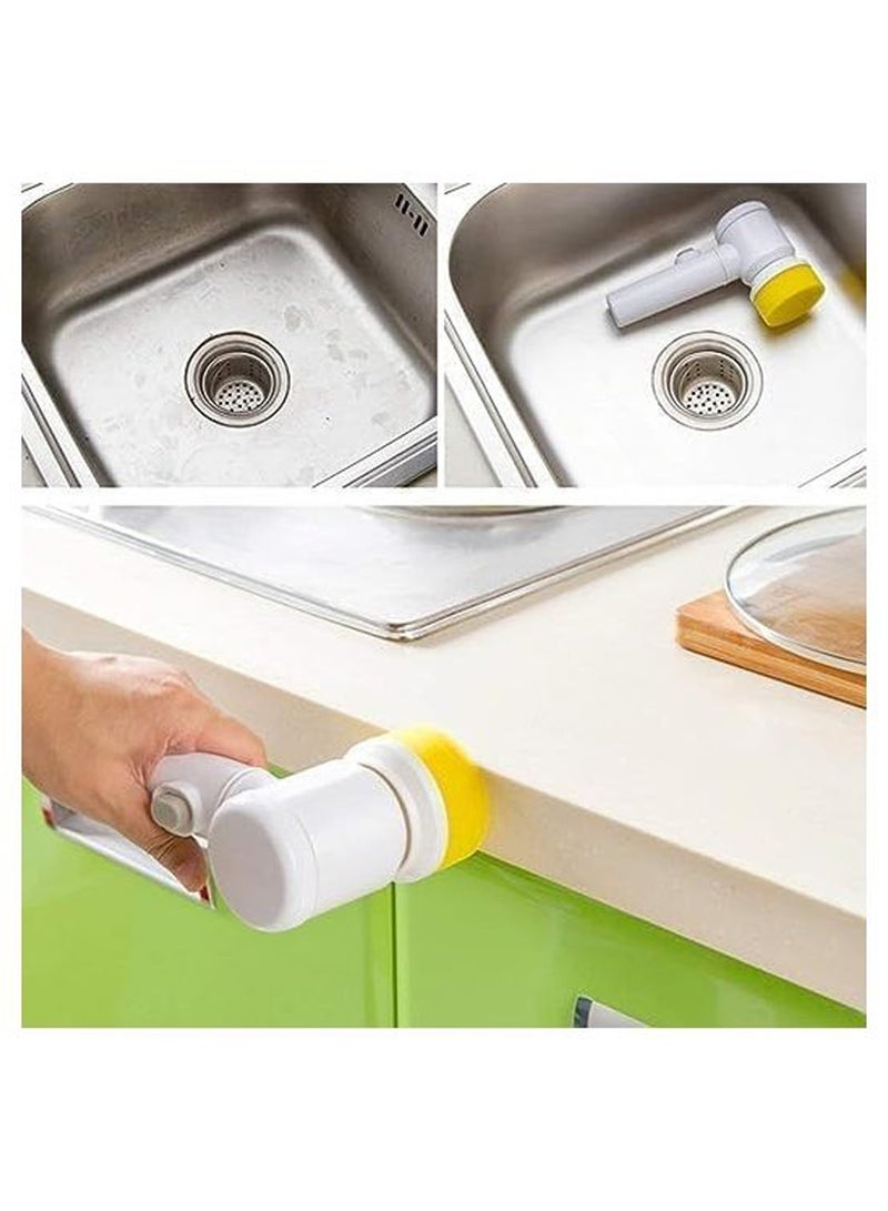 5 in 1 Magic Brush with 2 Brush Heads Charging Cord and Stand for Home Kitchen wash Basin Bath Shower Sink Carpet Tiles Pack of 1 - Image 1