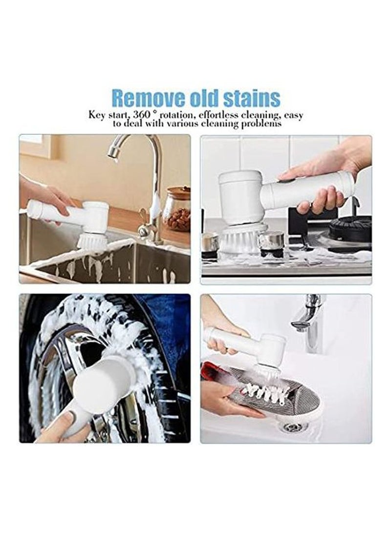 5 in 1 Magic Brush with 2 Brush Heads Charging Cord and Stand for Home Kitchen wash Basin Bath Shower Sink Carpet Tiles Pack of 1 - Image 3