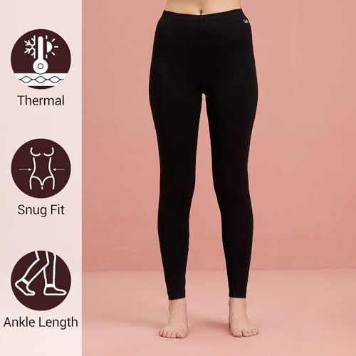 NYKD (NYOE06 Ultra Light & Soft Leggings Thermal Wear for Women | High Rise Slim & Snug Fit Ankle Length Winter Warmer | Highly Insulating Microfibre Pants that Stay Hidden Under Clothes – Black - Image 2