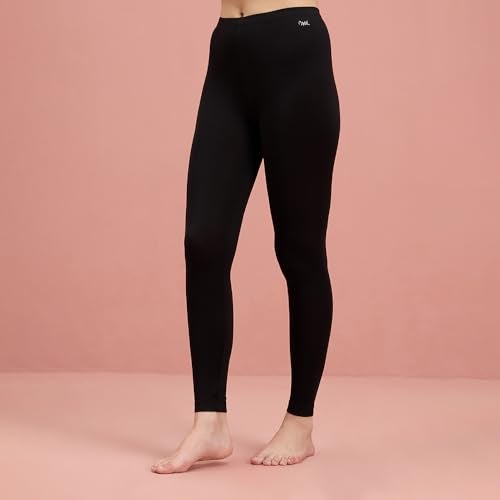NYKD (NYOE06 Ultra Light & Soft Leggings Thermal Wear for Women | High Rise Slim & Snug Fit Ankle Length Winter Warmer | Highly Insulating Microfibre Pants that Stay Hidden Under Clothes – Black - Image 3