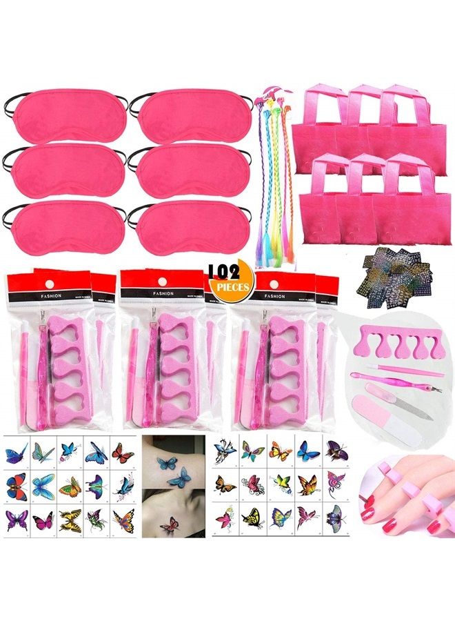 Youwith Joy 102PCS Spa Party Favors for Girls Women Multiple Spa Supplies Bday Gift - Spa Masks Tote Bags Colored Hair Extensions Body Butterfly Mixed Nail Decal Set Nail File Toe Separator and More Nail Care Kit - Image 1
