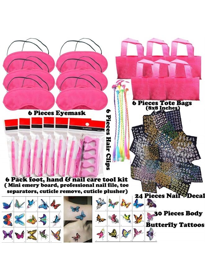 Youwith Joy 102PCS Spa Party Favors for Girls Women Multiple Spa Supplies Bday Gift - Spa Masks Tote Bags Colored Hair Extensions Body Butterfly Mixed Nail Decal Set Nail File Toe Separator and More Nail Care Kit - Image 2