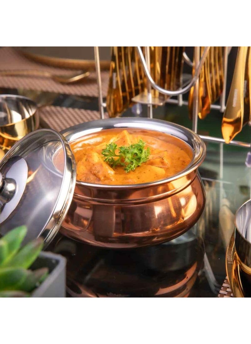 FNS - FNS Relish Stainless Steel Copper Finish Double Wall Handi with Glass Lid - (Small) - Image 1