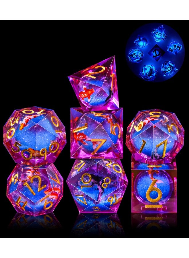 Austor Glow in The Dark Koi Fish Resin Polyhedral Dice Set - 7 Die Sharp Edge Handmade Role Playing Dice for Dungeons and Dragons RPG, MTG Table Games - Image 1