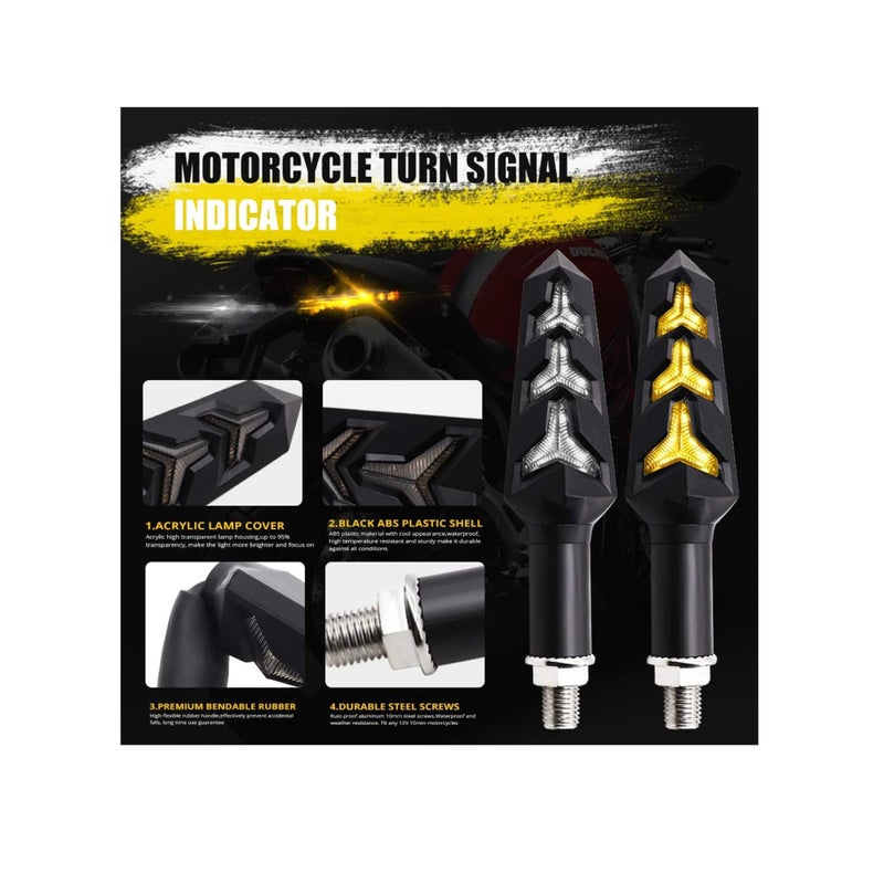 SOLARAE 2 قطعة أضواء إشارة الانعطاف للدراجة النارية شكل Y مؤشر خلفي أضواء LED للدراجات النارية أضواء متدفقة باللون الكهرماني وأضواء تشغيل نهارية بيضاء للدراجات النارية ياماها سوزوكي كاواساكي سكوتر، مقاومة للماء 12 فولت - Image 2